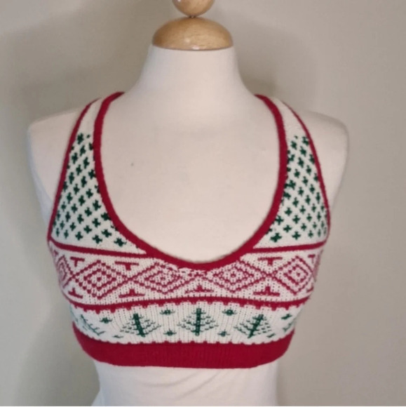 Vintage Knitty  Kitty racerback knit Christmas Bralette SZ M - Picture 2 of 6